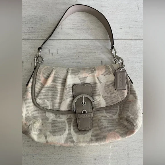 Coach Bags Coach Grey White Pink Canvas Purse Bag A275 F19238